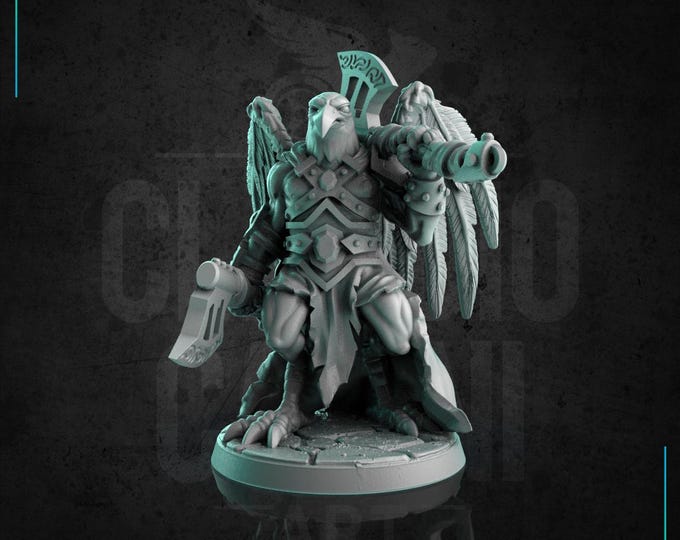 Male Crow Folk Barbarian with Axes  -  28mm or 32mm - Claudio Casini Art - Dungeons And Dragons - 0279