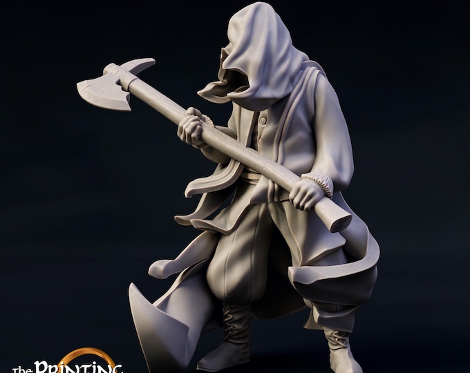 Dark Raider (Hooded Grim Reaper on foot with Axe) - 28mm/32mm - The Printing Goes Ever On - Fantasy