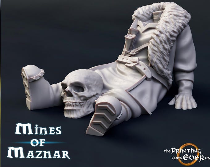 Dead Dwarf Scribe - Lost 'is 'ead did he? - 28mm - The Printing Goes Ever On - Dungeons and Dragons - Pathfinder - Fantasy