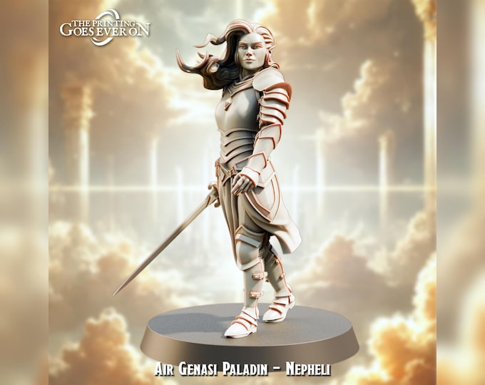 Nepheli Female Air Genasi Paladin - 28mm - The Printing Goes Ever On - Dungeons and Dragons - Pathfinder - Fantasy