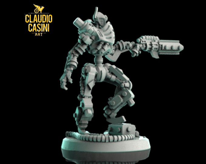 Sci-Fi Android With Rifle - 28mm or 32mm - Claudio Casini Art - Also good for post apocalyptic gaming!