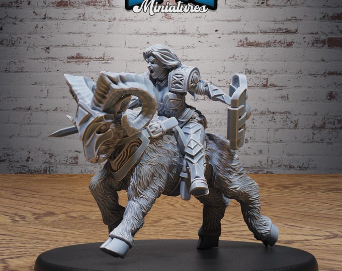 Female Dwarf Bandit Goat Rider - True 28/32mm Scale - Epic Miniatures - Adventurers Guild