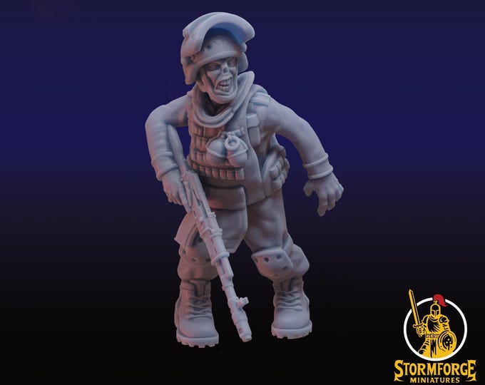 Irradiated Soldier or riot cop Zombie 03 - 28 or 32mm - Stormfront Miniatures- Tales From The Radiation Zone - Postapocalypse Survivor