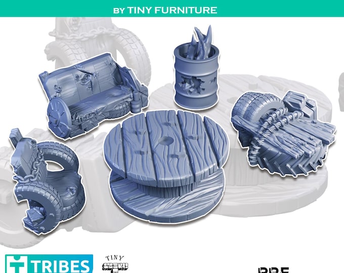 Wasteland Junk Backyard Furniture - Science Fiction Space Theme - 28mm/32mm - Tiny Furniture - UNPAINTED