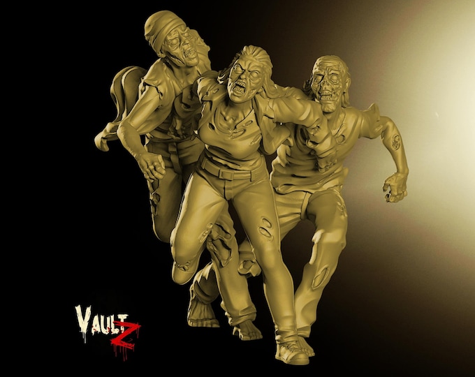 Three Zombie Horde Runners (all one piece) - 28/32mm - VaultZ - For games like Zombicide, This Is Not A Test, County Road Z