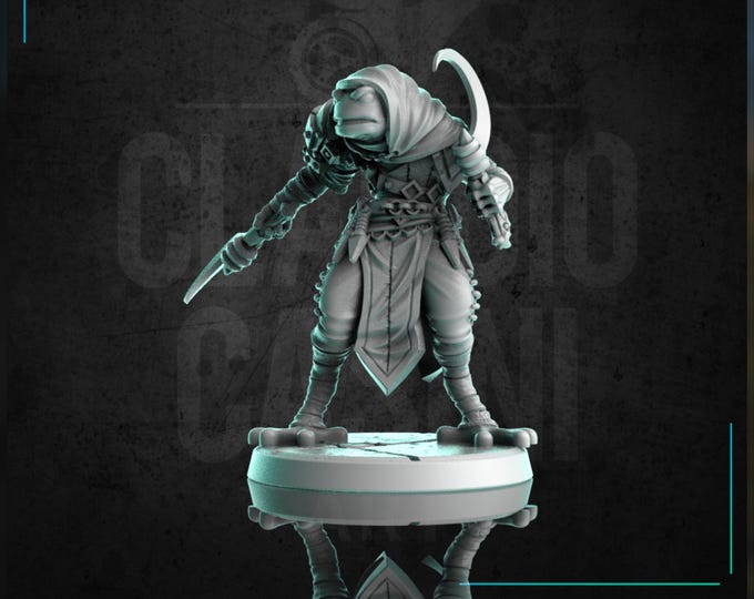 Killer Frogman Rogue With Sickles - 28mm or 32mm - Claudio Casini Art  - Dungeons and Dragons, Pathfinder! 0233