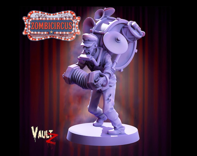 Music Zombie with Accordion and Drums - 32mm - VaultZ - Zombie Circus - For games like Zombicide, This Is Not A Test, County Road Z