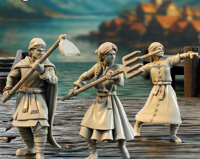 Townsfolk Militia  - 28mm - The Printing Goes Ever On - Dungeons and Dragons - Pathfinder - Fantasy - Driftport Town