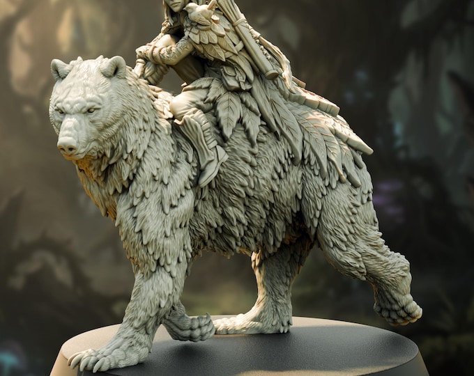 Fey-Elf Ranger and Bear mount - Maglara - 28/32mm - The Printing Goes Ever On - Dungeons and Dragons - Pathfinder - Fantasy