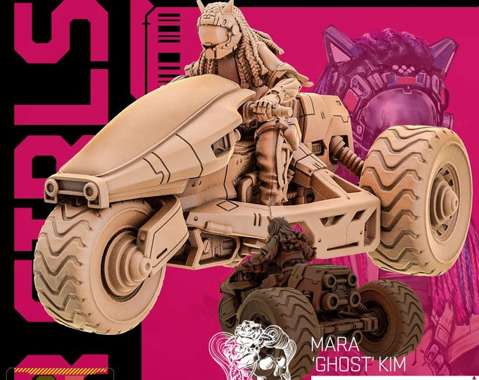Mara "Ghost" Kim (1 pose and 1 trike pose available) - 28/32mm - Unit9 - Bomber Girls - Cyberpunk/science Fiction/Cybernetics
