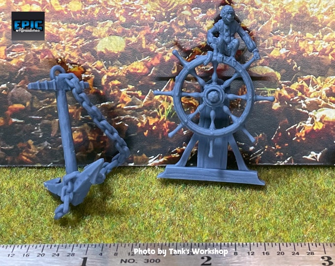 Anchor and Ship's Wheel With Monkey - 28mm Scale