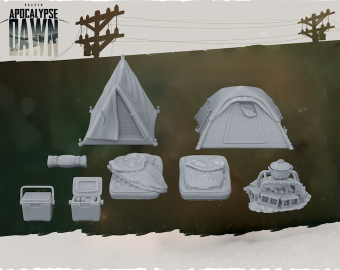 Survivor's Camp - 32mm Scale - Kraken - Apocalypse Dawn - Great for Fallout Wasland Warfare, Zombicide and This Is Not A Test!