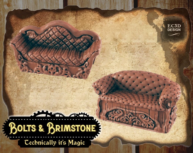 Couch and Loveseat - True 28/32mm  Scale - EC3D Design - Bolts and Brimstone - Get your steampunk on!