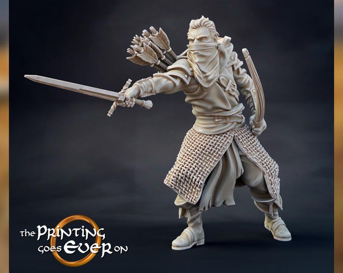 Mona'Firth Ranger with bow - The Watcher - 28mm - The Printing Goes Ever On - Dungeons and Dragons - Pathfinder - Fantasy