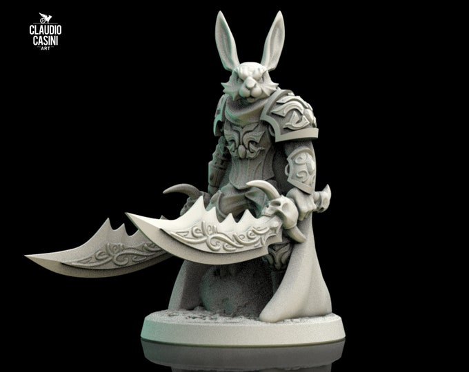 Rabbitfolk Paladin with Two Swords - 28mm or 32mm - Claudio Casini Art