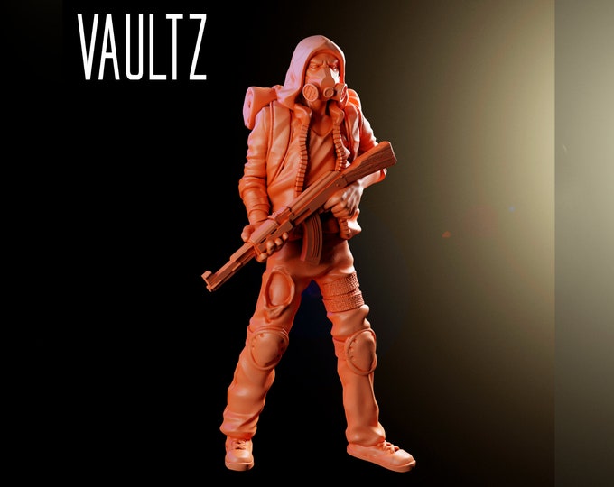 Survivor with Gasmask (Slasher) 32mm - VaultZ - For games like Zombicide, This Is Not A Test, County Road Z