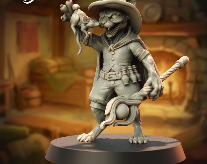 Catfolk Archmage Chadwick The Tired (smaller than a human!)- 28/32mm - The Printing Goes Ever On - Dungeons and Dragons - Pathfinder