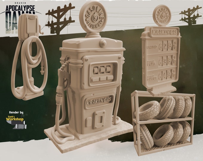 Gas Station Scatter - 32mm Scale - Kraken Studios Apocalypse Dawn - Great for Fallout Wasland Warfare, Zombicide and This Is Not A Test!