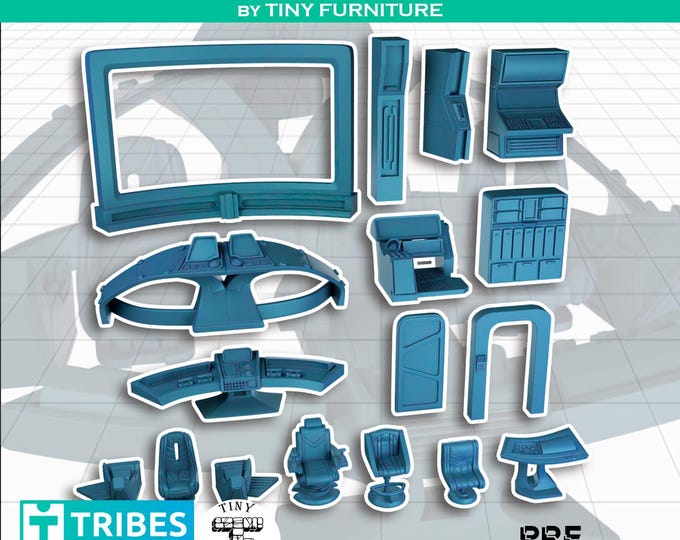 Spaceship Bridge Set  - Science Fiction Space Theme - 28mm/32mm - Tiny Furniture - UNPAINTED