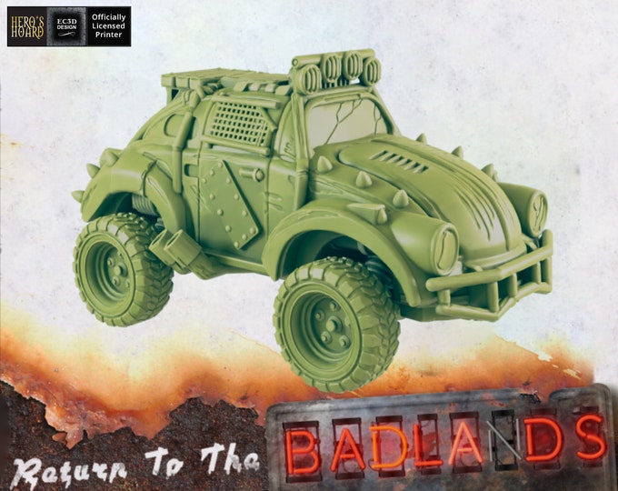 Wasteland Retro VW Beetle - Post-Apocalyptic - 28mm or 32mm - EC3D Designs - Return To The Badlands - Optional weapons!
