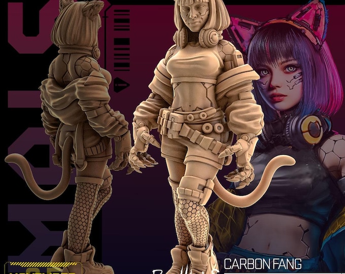 Primal Carbon (Cat girl?) 2 Poses available! - 28/32mm - Unit9 - Cyberpunk/science Fiction/Futuristic/Cybernetics miniatures