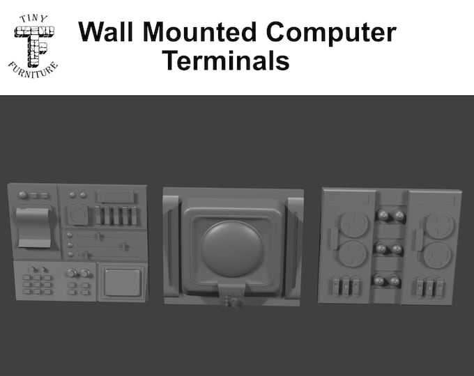 Wall Mounted Computer Consoles (set of 3)  - Science Fiction Space Theme - 28mm/32mm - Tiny Furniture - UNPAINTED