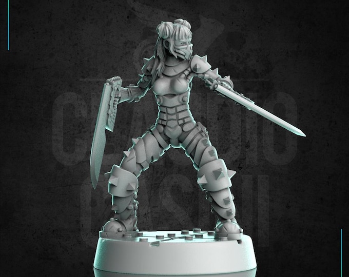 Female Android with Dual Blades - 32mm - Claudio Casini Art  - Science Fiction - Cyberpunk - 0330