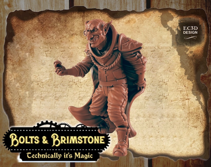 Blackmarket Hobgoblin - Includes a base! - True 28/32mm  Scale - EC3D Design - Bolts and Brimstone - Get your steampunk on!