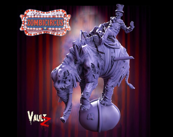 Zombie Tamed Elephant and Rider - 32mm - VaultZ - Zombie Circus - For games like Zombicide, This Is Not A Test, County Road Z