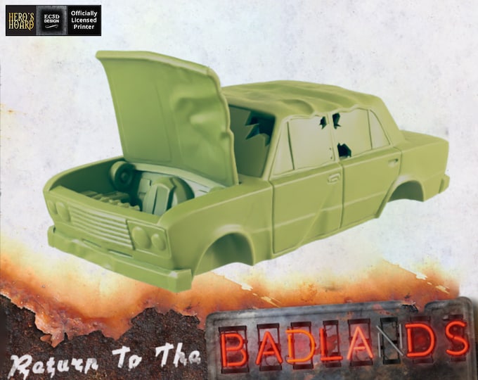 Wasteland Junked Car - Post-Apocalyptic - 32mm - EC3D Designs - Return To The Badlands - Fallout Wasteland Warfare - This Is Not A Test