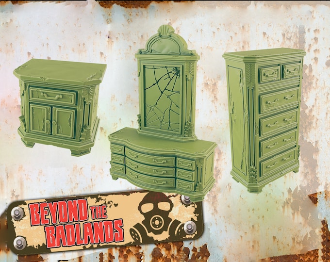 Ruined Bedroom Furniture - Post-Apocalyptic - 28 or 32mm - EC3D Designs - Beyond The Badlands