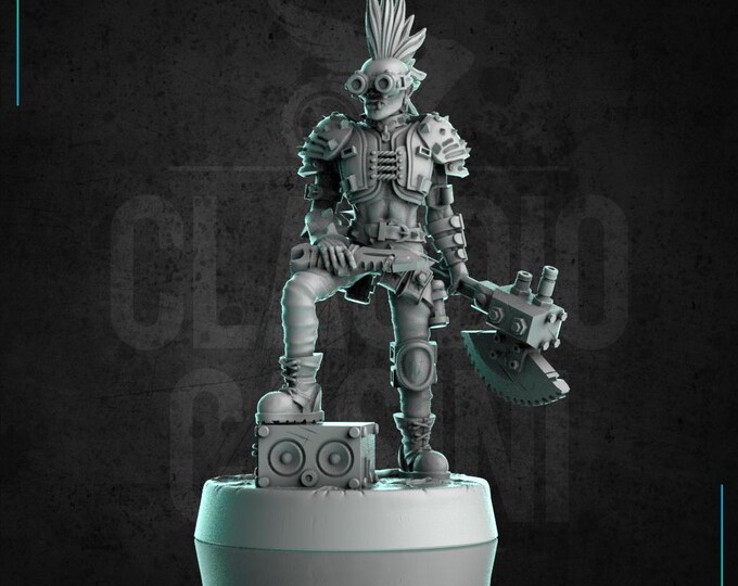 Post Apocalyptic Street Punk Warrior with Axe - 28mm or 32mm - Claudio Casini Art 0308