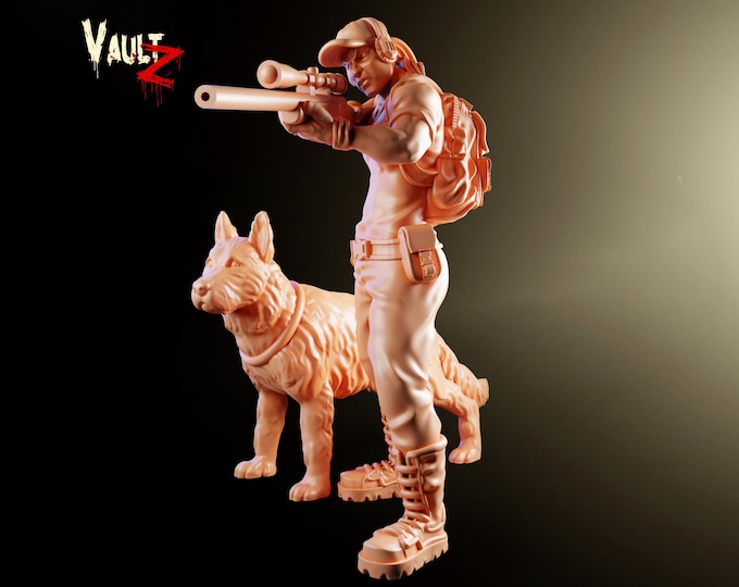 Carol The Hunter with Dog - 32mm - VaultZ - For games like Zombicide, This Is Not A Test, County Road Z