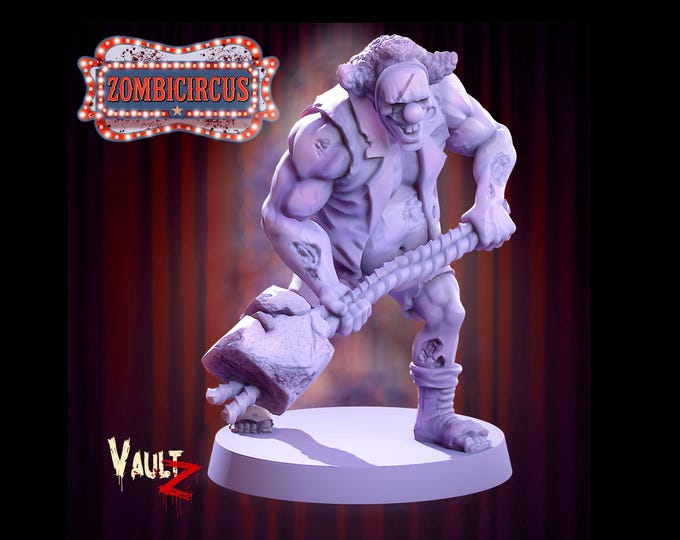 Zombie With Concrete Hammer - Bob Dyson - 32mm - VaultZ - Zombie Circus - For games like Zombicide, This Is Not A Test, County Road Z