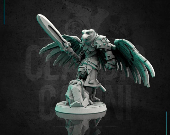 Aarakocra Paladin or Warrior (Eagle Folk) - 28mm or 32mm - Claudio Casini Art  - Dungeons and Dragons, Pathfinder! 0091