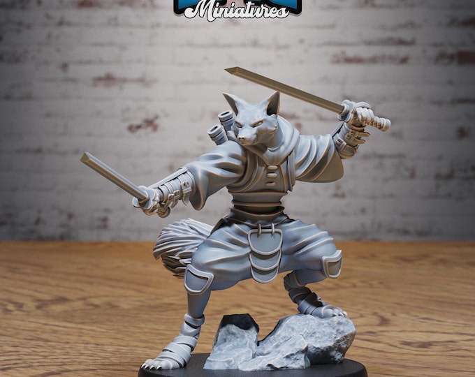 Kitsuninja (Kitsune/Catfolk) - Three poses available - True 28/32mm Scale - Epic Miniatures - Ninja Legends
