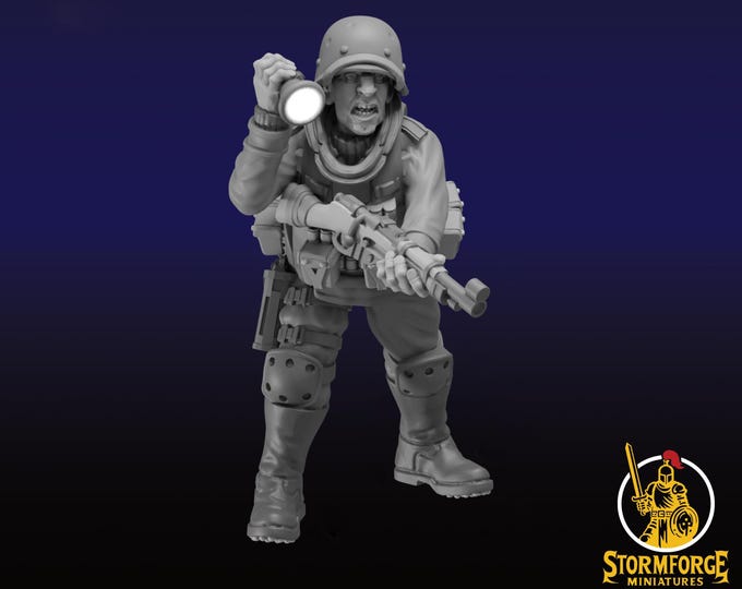 Soldier 4 with rifle and flashlight - 28 or 32mm - Stormfront Miniatures- Tales From The Radiation Zone - Postapocalypse Survivor
