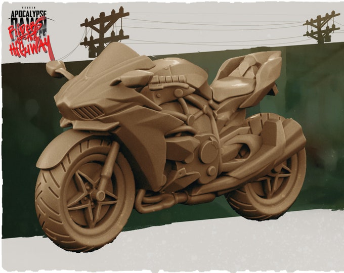 Motorcycle 4 - 32mm Scale - Kraken Studios Riders of the Highway - Great for Fallout Wasteland Warfare, Zombicide and This Is Not A Test!