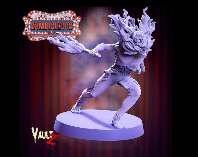 Pyro Clown Zombie - 32mm - VaultZ - Zombie Circus - For games like Zombicide, This Is Not A Test, County Road Z