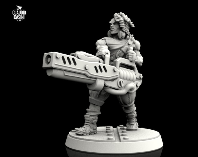 Male Soldier with Heavy Cannon - 28mm or 32mm - Claudio Casini Art - Also good for post apocalyptic gaming! 0117