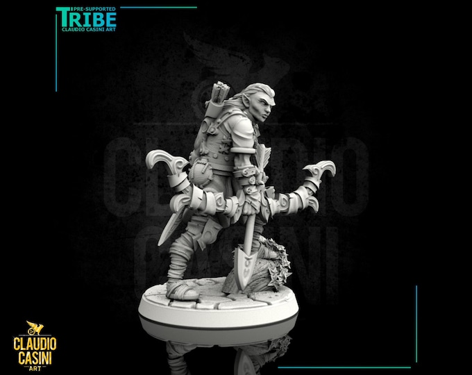 Male Elf Ranger with Bow - 28mm or 32mm - Claudio Casini Art - 0040