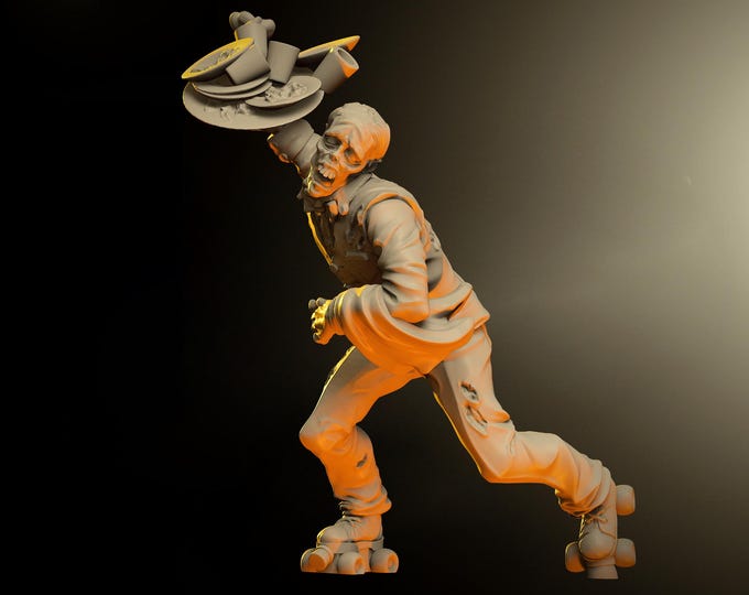 Waiter on Skates Zombie - 32mm - VaultZ - For games like Zombicide, This Is Not A Test, County Road Z