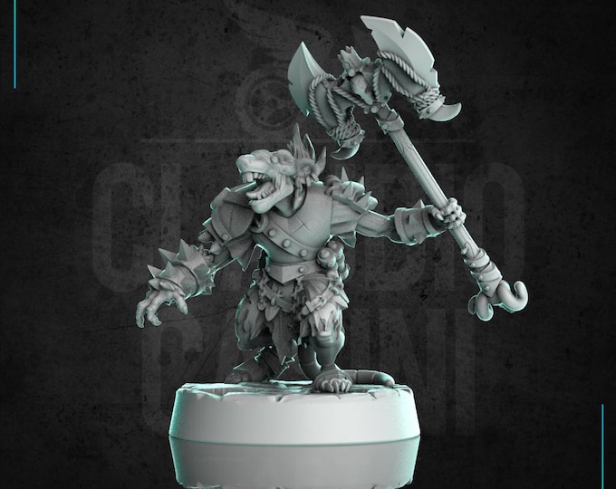 Ratfolk Barbarian with Axe - 28mm or 32mm - Claudio Casini Art - Dungeons and Dragons 0317