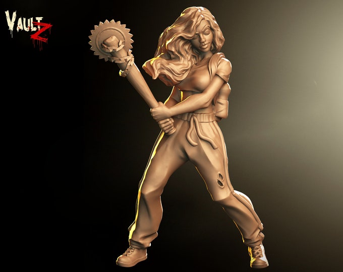 Tessa with Sawblade Club - 32mm - VaultZ - For games like Zombicide, This Is Not A Test, County Road Z