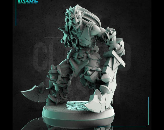 Half Troll Barbarian with Great Swords - 28mm or 32mm - Claudio Casini Art - Dungeons and Dragons, Pathfinder