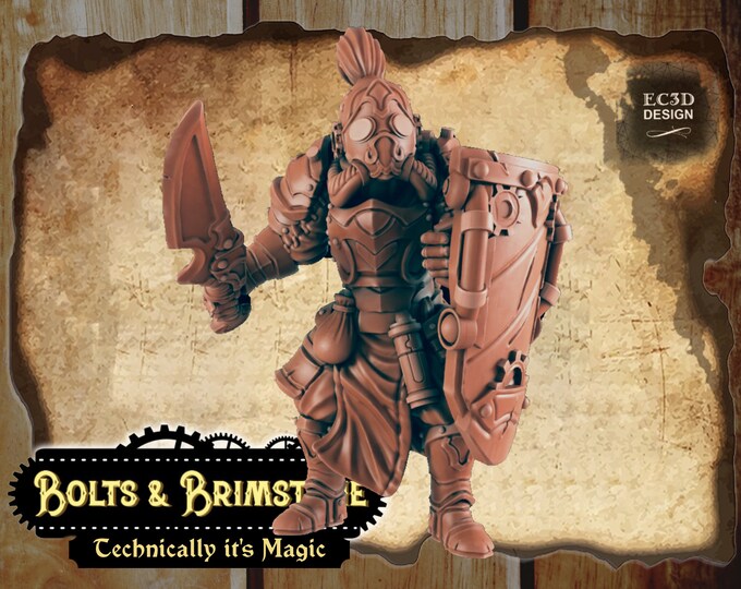 Steam Knight - Includes a base! - True 28/32mm  Scale - EC3D Design - Bolts and Brimstone - Get your steampunk on!