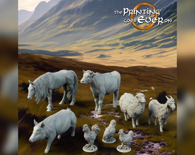Farm Animals - 28mm - The Printing Goes Ever On - Brigand Camp - Dungeons and Dragons - Pathfinder - Fantasy