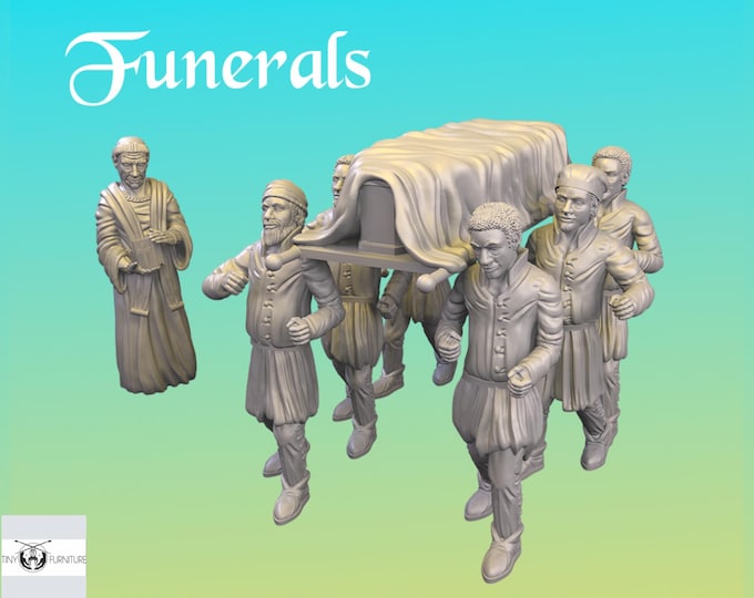 Funeral Procession with Coffin - 28mm/32mm - Tiny Furniture - UNPAINTED
