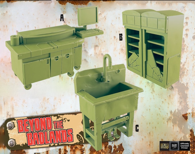 Ruined Hospital Equipment - Post-Apocalyptic - 28mm or 32mm - EC3D Designs - Beyond The Badlands