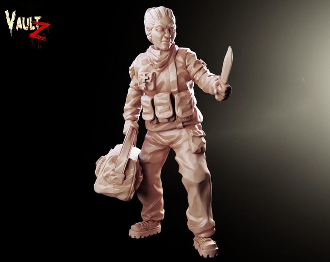 Maggie Combat Medic with Knife - 28mm or 32mm - VaultZ - For games like Zombicide, This Is Not A Test, County Road Z